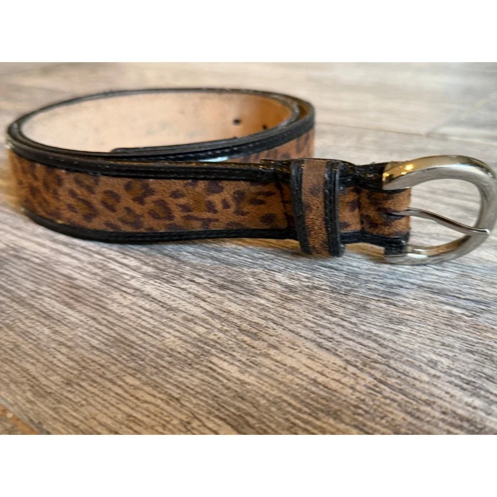 Amiee Lynn Leather Belt Medium Leopard Print Silver Buckle Womens Rodeo Western